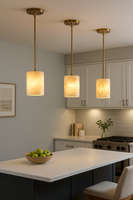 Valencia – Spanish Alabaster Pendant Light in Brushed Brass