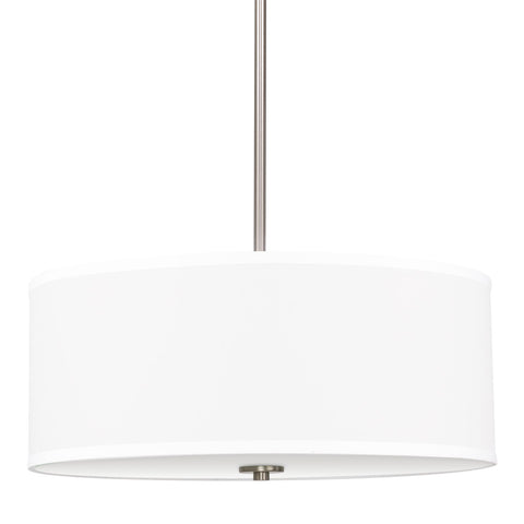 Kira Home Nolan 18" Classic 3-Light Drum Pendant Chandelier, White Fabric Shade + Round Glass Diffuser, Adjustable Height, Brushed Nickel Finish