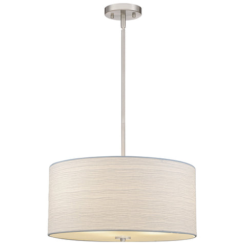 Kira Home Pearl 18" Modern 3-Light Large Drum Pendant Chandelier, White Textured Shade, Glass Diffuser, Adjustable Height, Brushed Nickel Finish
