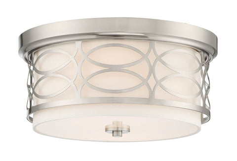 Kira Home Sienna 13" Modern 2-Light Flush Mount Ceiling Light + Metal Drum Shade + White Fabric Shade + Round Frosted Glass Diffuser, Brushed Nickel