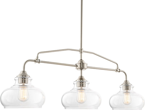 Kira Home Harlow 37.5" Modern Industrial Farmhouse/Schoolhouse 3-Light Island Light, Clear Glass Shades, Adjustable Hanging Height, Brushed Nickel