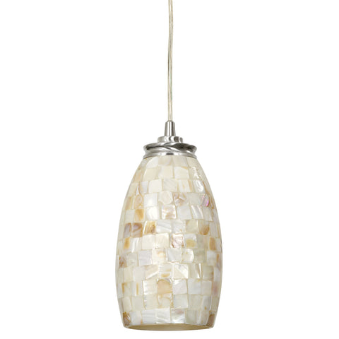 Kira Home Coast 9" Modern Oval Mini Pendant Light + Hand-Crafted Mosaic Sea Shell Glass, Brushed Nickel Finish / Neutral Color