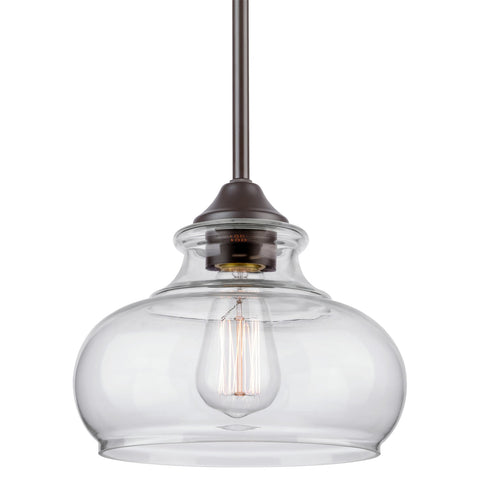 Kira Home Harlow 9" Modern Industrial Farmhouse Pendant Light with Clear Glass Shade, Adjustable Hanging Height, Oil Rubbed Bronze Finish