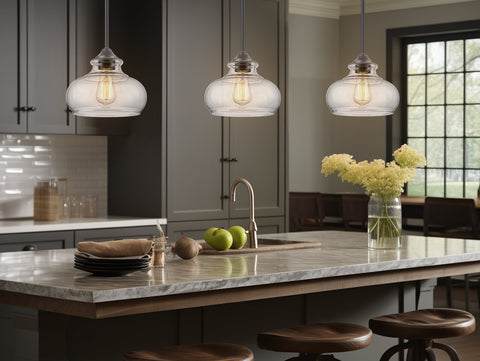 Kira Home Harlow 9" Modern Industrial Farmhouse Pendant Light with Clear Glass Shade, Adjustable Hanging Height, Oil Rubbed Bronze Finish