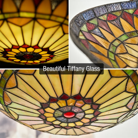 Kira Home Mateo 16" 2-Light Tiffany Glass Flush Mount Ceiling Light, Black Finish