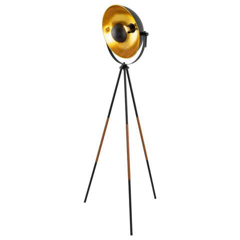 Kira Home Sulis 58" Modern Industrial Tripod LED Floor Lamp + 9W bulb, Leather Accent Legs, Satellite Style Shade, Black Finish