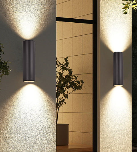 Kira Home Enzo 16" 2-Light Modern Indoor/Outdoor Wall Sconce, Weatherproof Up Down Light, Cylinder Metal Shade + Oil Rubbed Bronze Finish