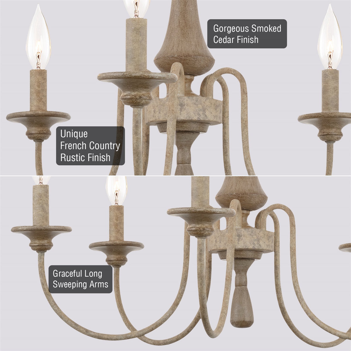 Kira Home Maybrook 23” 4-Light Farmhouse Chandelier – Textured Black & Reclaimed Oak – Open Box