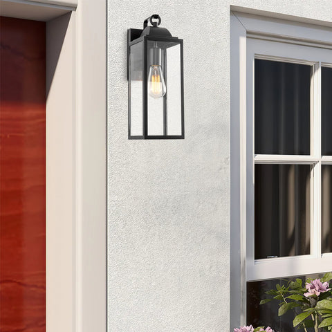 Kira Home Landry 17" Industrial Farmhouse Weather Resistant Outdoor Wall Sconce + Clear Glass Rectangular Panels, Black Finish