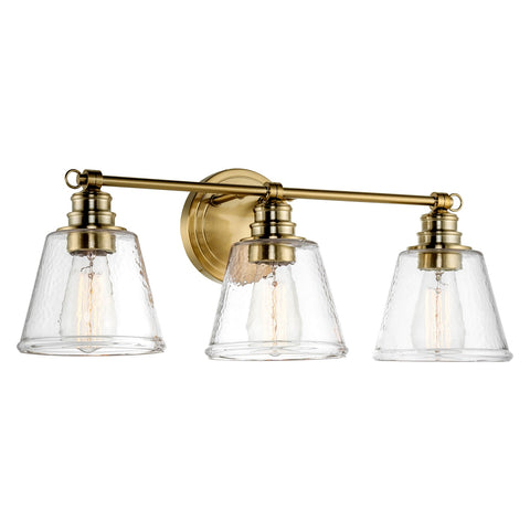 Kira Home Adair 23" 3-Light Modern Farmhouse Vanity/Bathroom Light, Conic Hammered Glass Shades + Cool Brass/Gold Finish | Chic Vanity Lighting Fixture, Perfect for Bathrooms