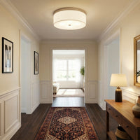 Kira Home Walker 20" Modern Drum Flush Mount Ceiling Light, White Fabric Shade with Frosted Glass Diffuser, 3-Light Large Close to Ceiling Fixture, Brushed Nickel Finish