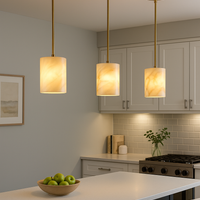 Valencia 8" Spanish Alabaster Pendant Light, Cool Brass Finish