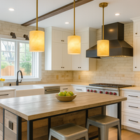 Valencia 8" Spanish Alabaster Pendant Light, Cool Brass Finish