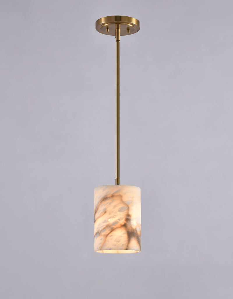 Valencia 8" Spanish Alabaster Pendant Light, Cool Brass Finish