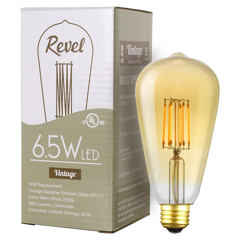 7W Dimmable LED (50W eq.) Vintage Filament Edison Light Bulb, 2200K Extra Warm White, ST21 Antique Shape
