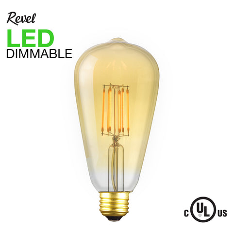 Revel LED 6.5W Dimmable Vintage Filament Edison Light Bulb (50W replacement), Extra Warm White 2200K 600LM, ST21 Antique Shape