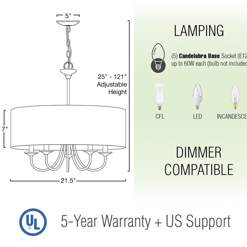 Quinn 22" Traditional 5-Light Chandelier