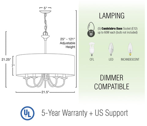 Quinn 22" Traditional 5-Light Chandelier