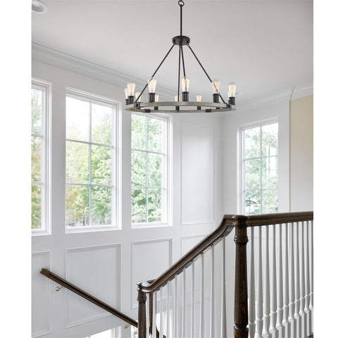 Homestead 36" 12-Light Large Rustic Farmhouse Wagon Wheel Kitchen Island Chandelier