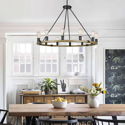 Homestead 42" 12-Light Large Rustic Farmhouse Wagon Wheel Kitchen Island Chandelier