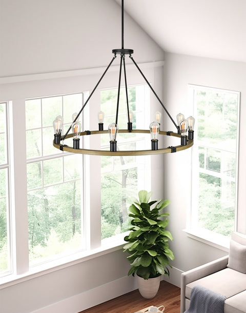 Homestead 42" 12-Light Large Rustic Farmhouse Wagon Wheel Kitchen Island Chandelier