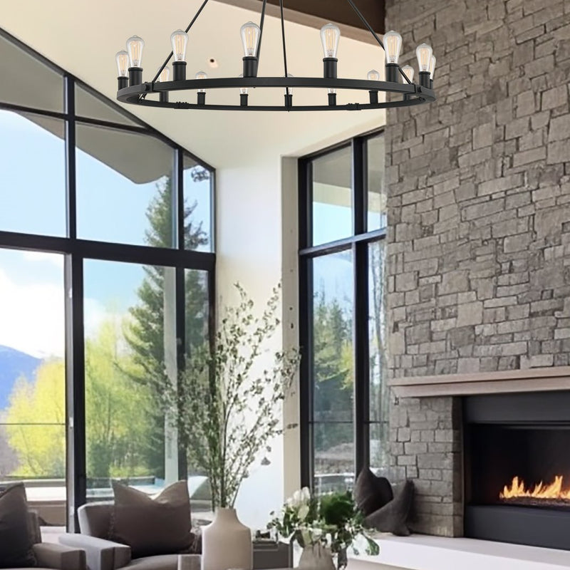 Homestead 50" 16-Light Large Industrial Rustic Farmhouse Wagon Wheel Kitchen Island Chandelier