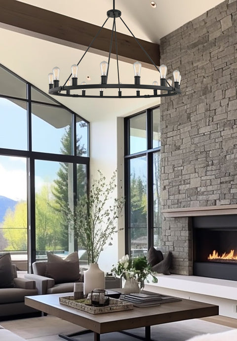 Homestead 50" 16-Light Large Industrial Rustic Farmhouse Wagon Wheel Kitchen Island Chandelier
