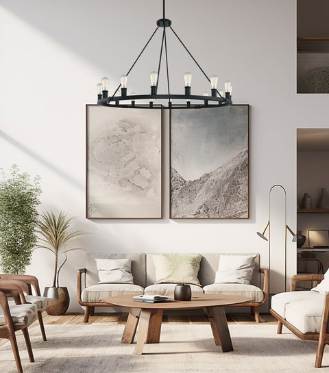 Homestead 50" 16-Light Large Industrial Rustic Farmhouse Wagon Wheel Kitchen Island Chandelier