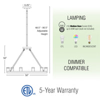 Homestead 50" 16-Light Large Industrial Rustic Farmhouse Wagon Wheel Kitchen Island Chandelier