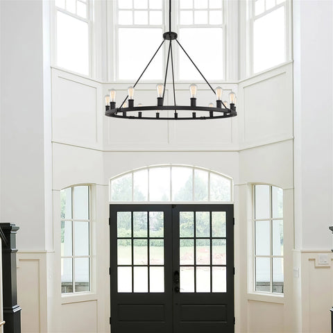 Homestead 50" 16-Light Large Industrial Rustic Farmhouse Wagon Wheel Kitchen Island Chandelier