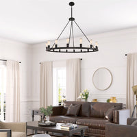 Homestead 50" 16-Light Large Industrial Rustic Farmhouse Wagon Wheel Kitchen Island Chandelier