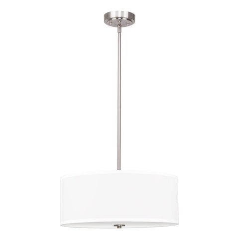 Kira Home Nolan 18" Classic 3-Light Drum Pendant Chandelier, White Fabric Shade + Round Glass Diffuser, Adjustable Height, Brushed Nickel Finish