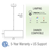 Nolan 18" Classic 3-Light Drum Pendant Chandelier