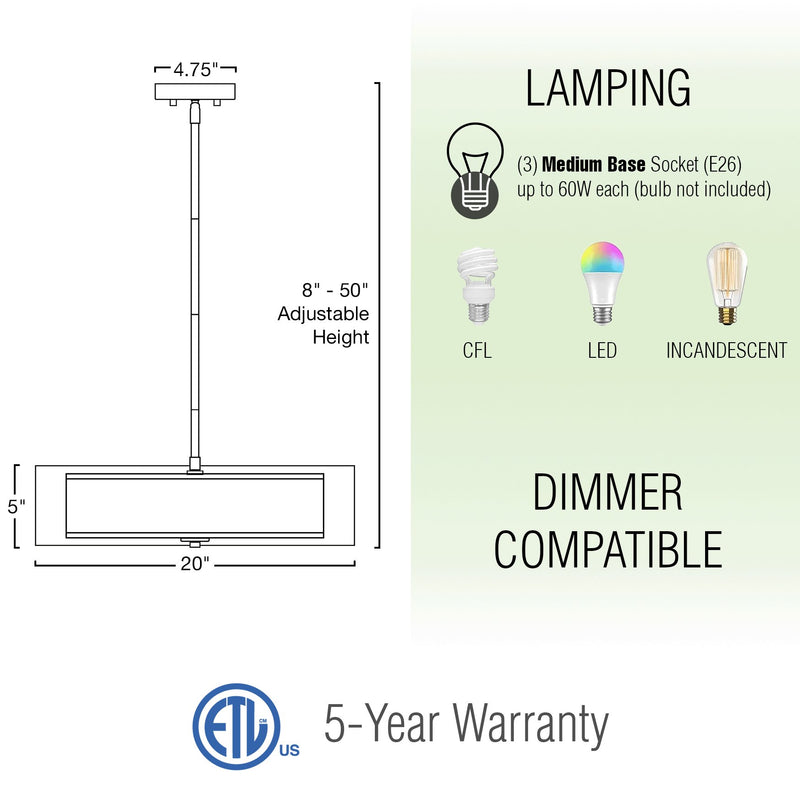 Lindos 20" Modern 3-Light Double Drum Chandelier