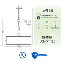 Adelade 22" Modern 3-Light Drum Pendant Chandelier