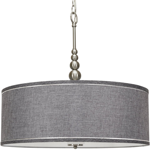 Kira Home Adelade 22" Modern 3-Light Drum Pendant Chandelier, Gray Fabric Shade, Tempered Glass Diffuser, Adjustable Height, Brushed Nickel Finish