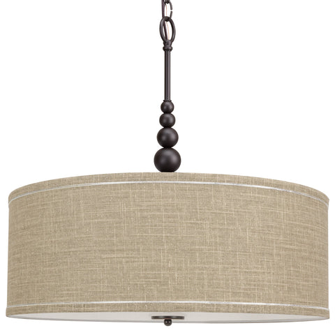 Kira Home Adelade 22" Modern 3-Light Drum Pendant Chandelier, Sand Fabric Shade, Tempered Glass Diffuser, Adjustable Height, Oil-Rubbed Bronze Finish
