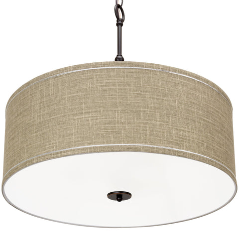 Kira Home Adelade 22" Modern 3-Light Drum Pendant Chandelier, Sand Fabric Shade, Tempered Glass Diffuser, Adjustable Height, Oil-Rubbed Bronze Finish