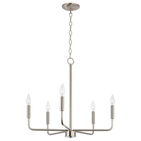 Kira Home Camille 21.5" 5-Light Modern Chandelier, Adjustable Hanging Height, Brushed Nickel Finish