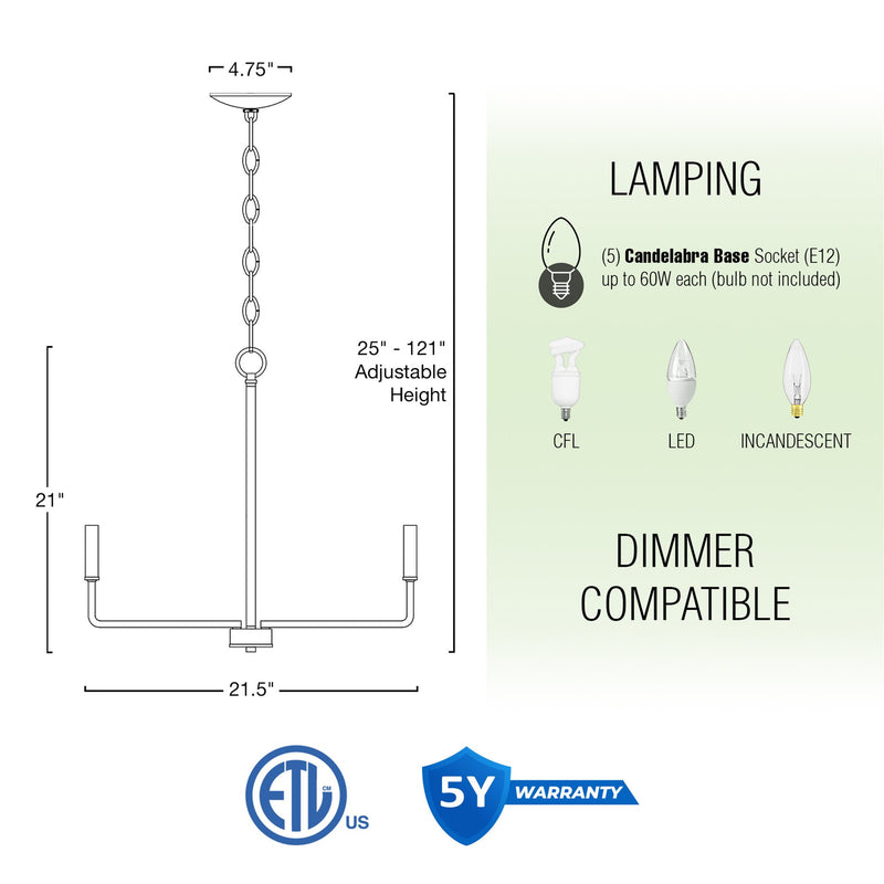 Camille 22" 5-Light Modern Chandelier