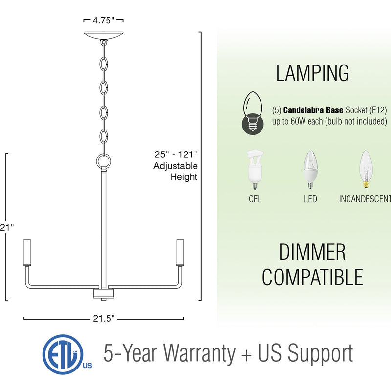Camille 22" 5-Light Modern Chandelier