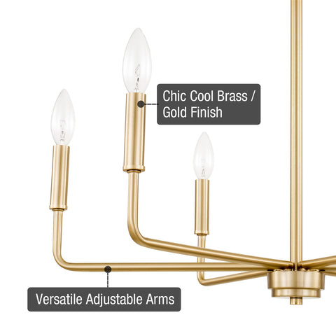 Kira Home Camille 25" 6-Light Modern Chandelier, Adjustable Hanging Height, Cool Brass Finish