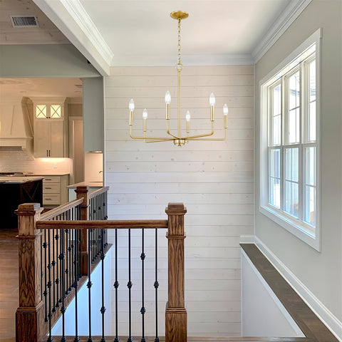 Kira Home Camille 25" 6-Light Modern Chandelier, Adjustable Hanging Height, Cool Brass Finish