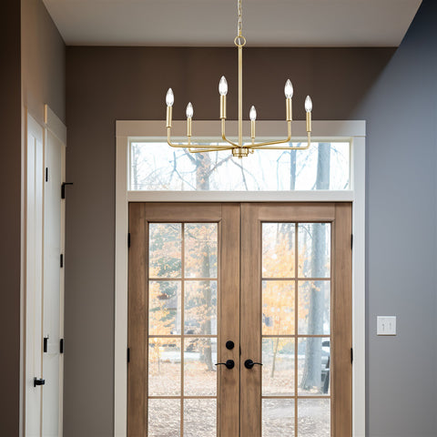 Kira Home Camille 25" 6-Light Modern Chandelier, Adjustable Hanging Height, Cool Brass Finish