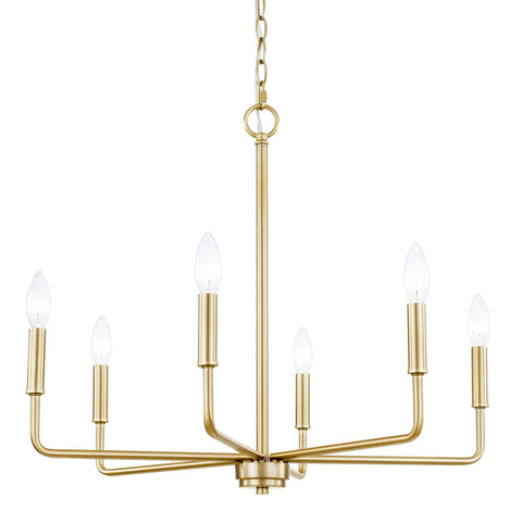 Kira Home Camille 25" 6-Light Modern Chandelier, Adjustable Hanging Height, Cool Brass Finish