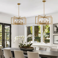 Kira Home Glam 27" 8-Light Large Modern Geometric Chandelier, Cool Brass Finish