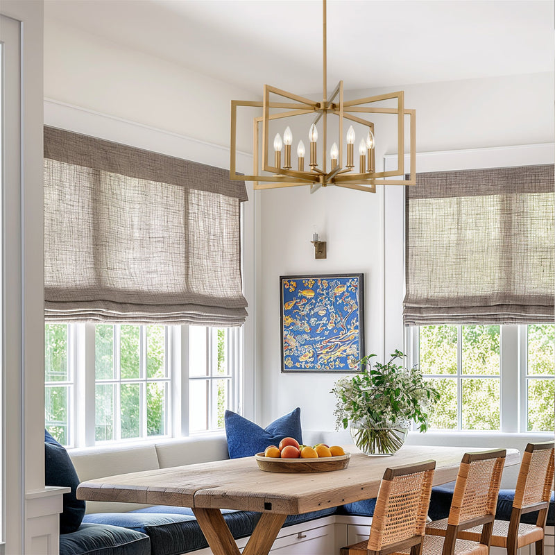 Kira Home Glam 27" 8-Light Large Modern Geometric Chandelier, Cool Brass Finish