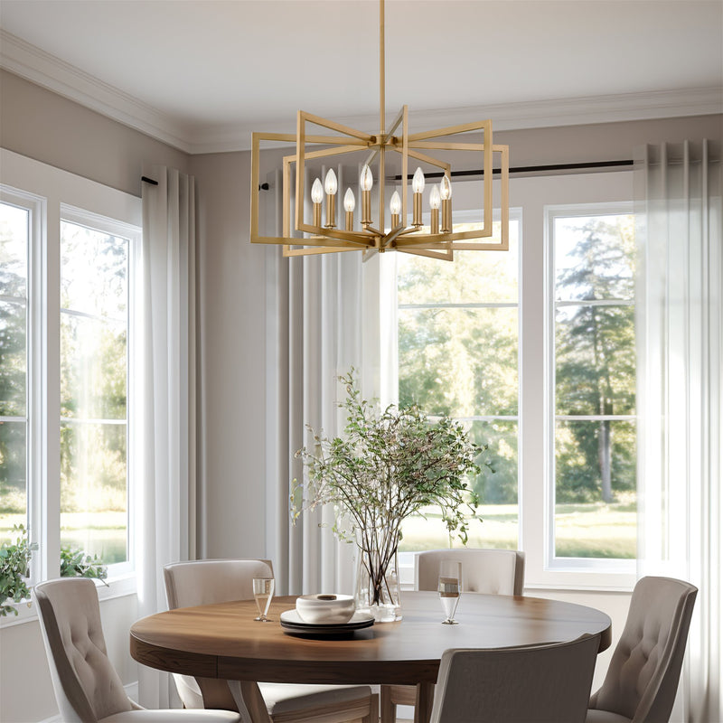 Kira Home Glam 27" 8-Light Large Modern Geometric Chandelier, Cool Brass Finish