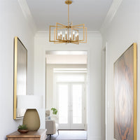 Kira Home Glam 27" 8-Light Large Modern Geometric Chandelier, Cool Brass Finish