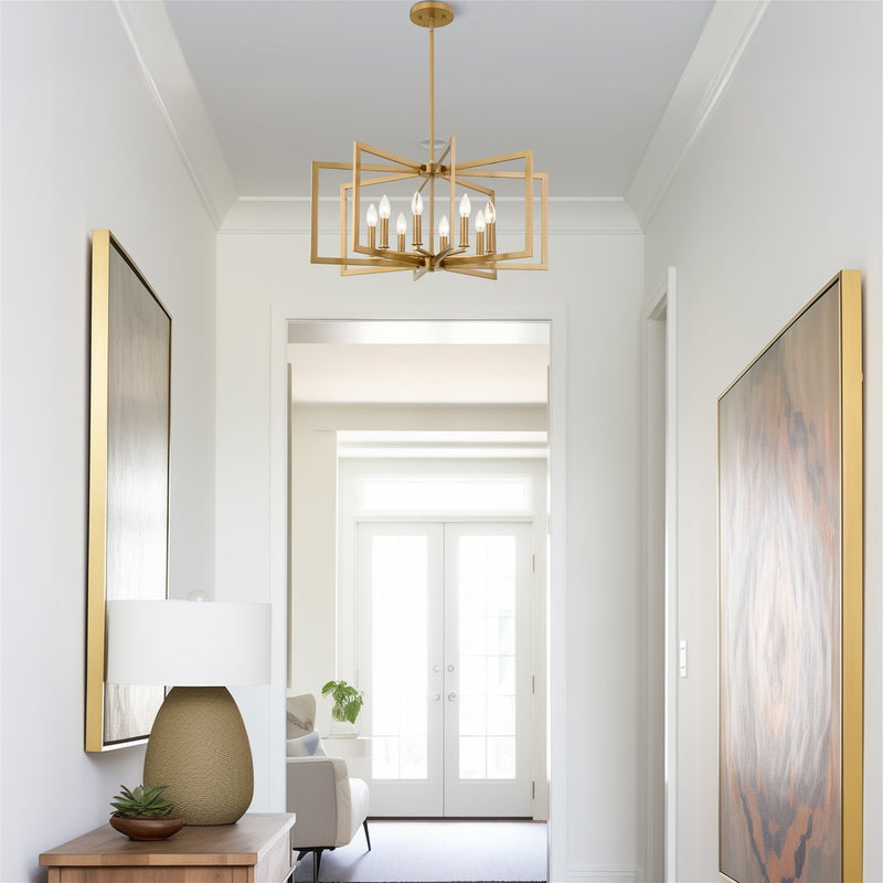 Kira Home Glam 27" 8-Light Large Modern Geometric Chandelier, Cool Brass Finish